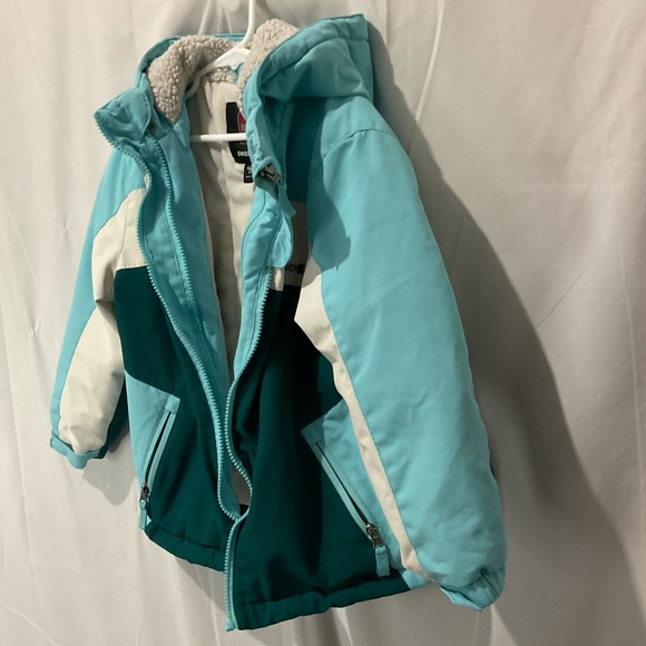 Swiss Tech Girls Winter Coat Double Zipper Size 4/5 XS/XCH Blue/White/Green - Picture 12 of 16
